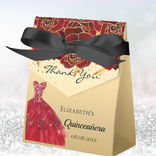 Ballotins Quinceanera rouge or florales robe merci