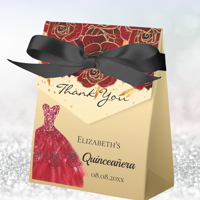 Ballotins Quinceanera rouge or florales robe merci (Créateur téléchargé)