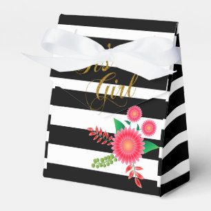 Ballotins Rayures noires et blanches élégantes avec floral