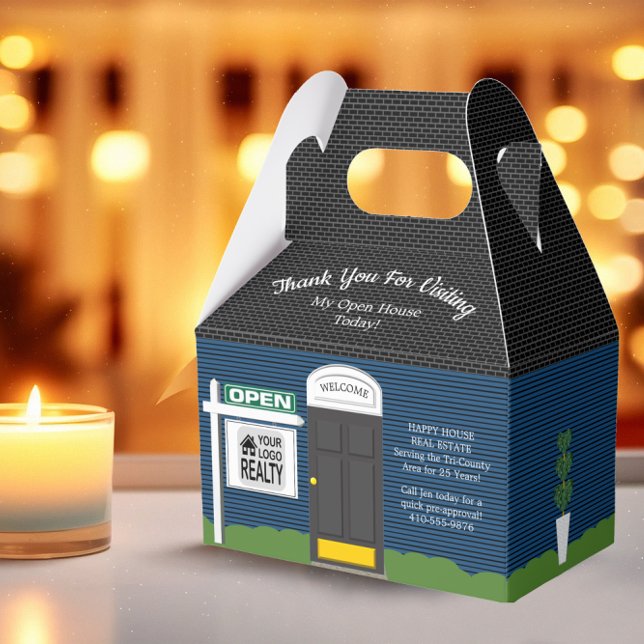 Ballotins Realtor Open House Bois Signal Maison Bleue Boîte  (Créateur téléchargé)