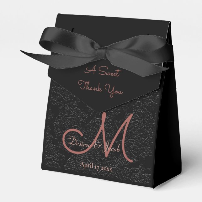 Ballotins Réception de mariage moderne Rose noir or Monogram (Verso)