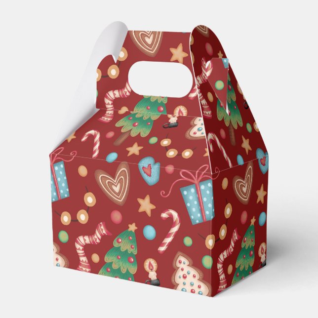 Ballotins Red Christmas Pattern Gabled Party Favor Gift Box (Verso)