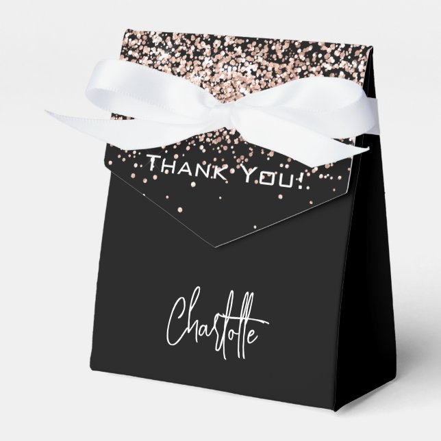 Ballotins Remerciement d'anniversaire confettis or rose noir (Verso)