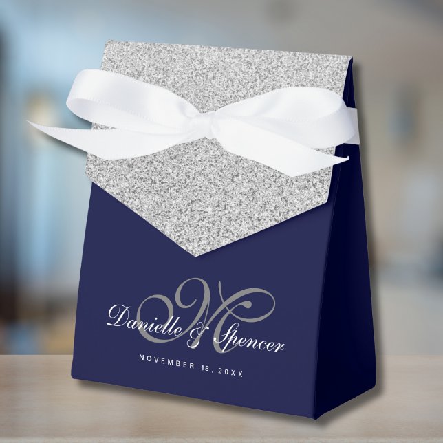 Ballotins Remerciement de mariage paillettes bleu argenté él (Blue and Silver Favor Box)