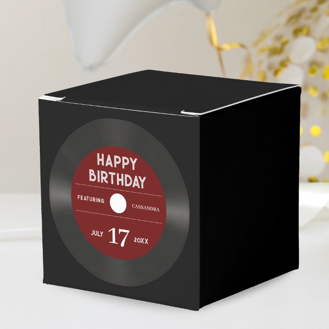 Ballotins Retro Red Vinyl Record Noir Bonne fête d'anniversa (Retro Red Vinyl Record Black Happy Birthday Party Favor Box)