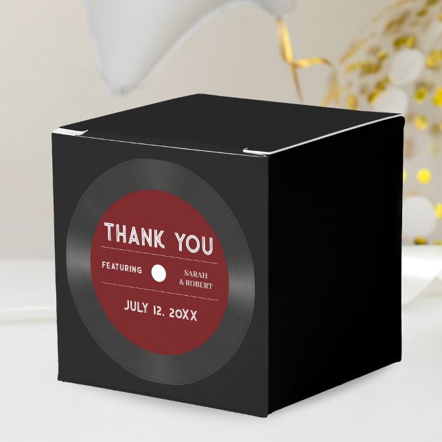 Ballotins Retro Red Vinyl Record noir Mariage Merci (Retro Red Vinyl Record Black Wedding Thank You Favor Box)