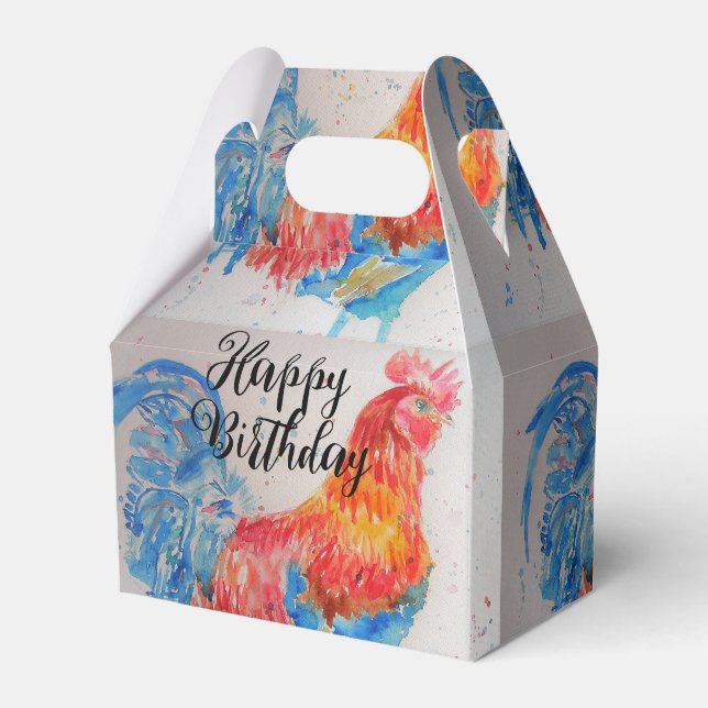 Ballotins Rooster Rouge aquarelle peinture Joyeux anniversai (Verso)