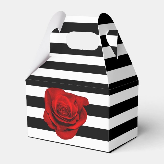 Ballotins Rose rouge sur Black White Stripe Party Favoriser (Verso)