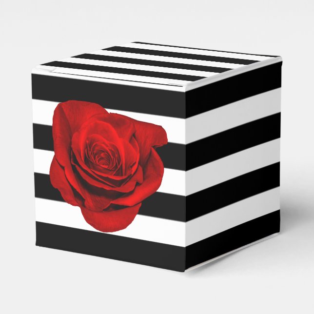 Ballotins Rose rouge sur Black White Stripe Party Favoriser (Verso)