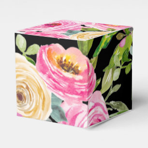 Ballotins Roses d'aquarelle en rose sur noir Personnalisé