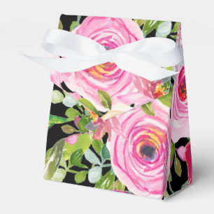 Ballotins Roses d'aquarelle en rose sur noir Personnalisé