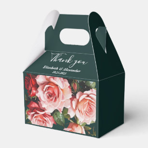 Ballotins roses rouges et roses foncés et verts mariage