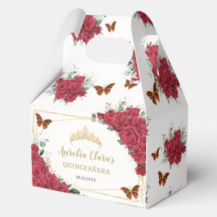 Ballotins Roses rouges Papillons floraux Or Anniversaire Gab