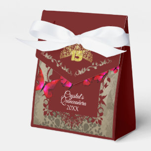 Ballotins Rouge, Bourgogne, Gold Tiara Quinceanera Ballotin