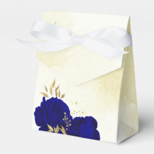 Ballotins Royal bleu fleurs or feuille mariage