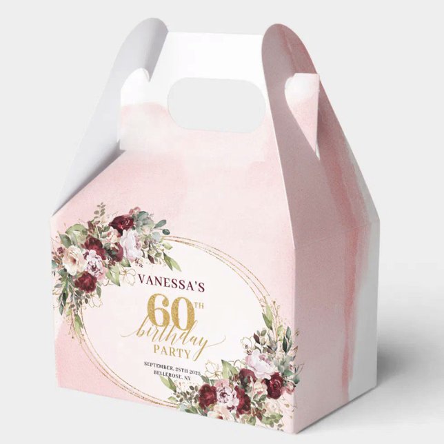 Ballotins Rustic Boho Deep Red Floral 60 Birthday Favor Box (Rustic Boho Deep Red Floral 60th Birthday Favor Box

)