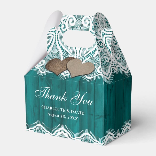 Ballotins Rustique Pays Dentelle en bois Mariage Turquoise (Verso)