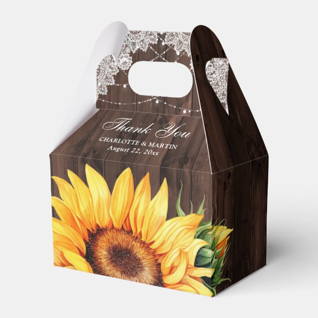 Ballotins Rustique Pays Mariage de tournesol de bois Merci (Verso)
