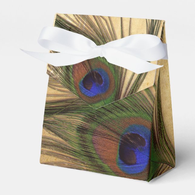 Ballotins Rustique Peacock Plumes boîte de faveur de mariage (Verso)