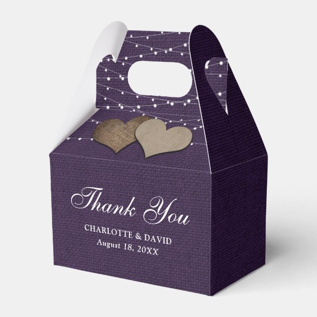 Ballotins Rustique Purple Burlap Boîte de Faveur de mariage (Verso)