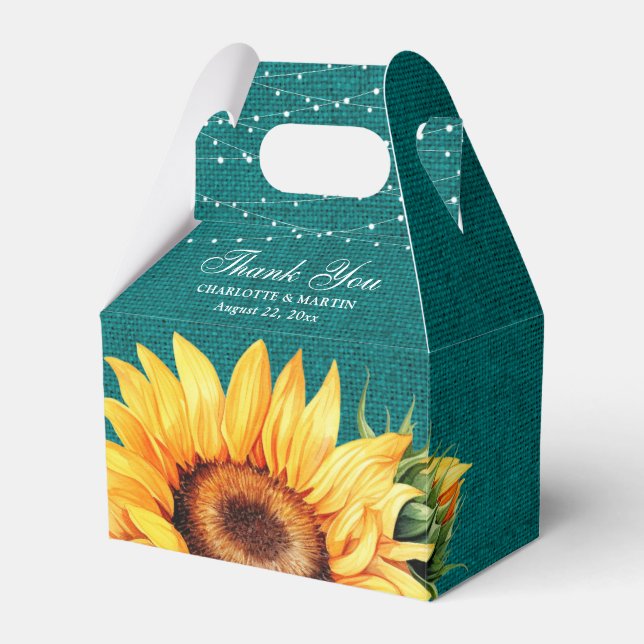 Ballotins Rustique Turquoise Burlap Sunflower boîte de maria (Verso)