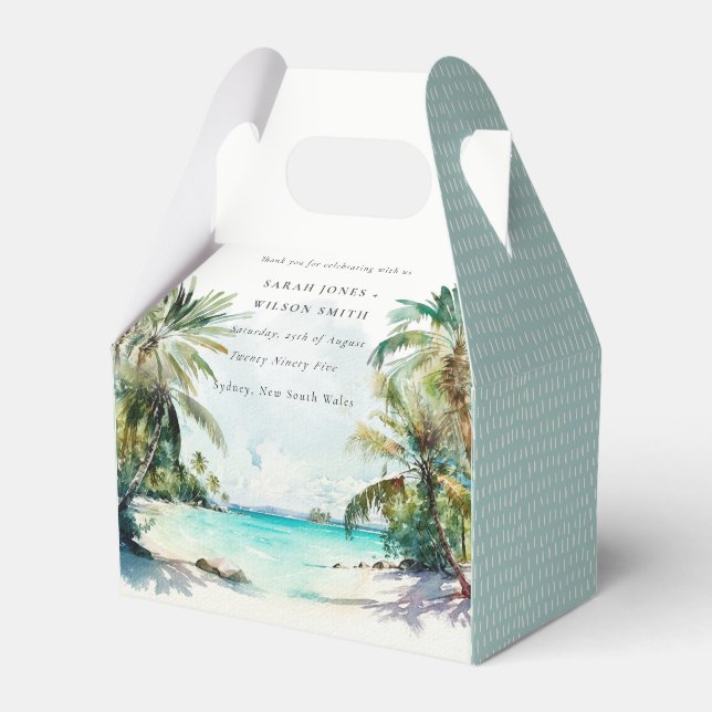 Ballotins Sable Tropical Beach Aquarelle Palm Trees Mariage (Verso)