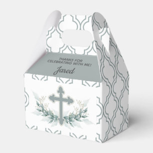 Ballotins Sage Cross on Quatrefoil Party Favor Box