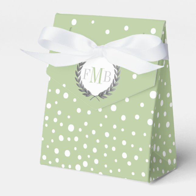 Ballotins Sage green and white polka dot pattern wedding fav (Verso)