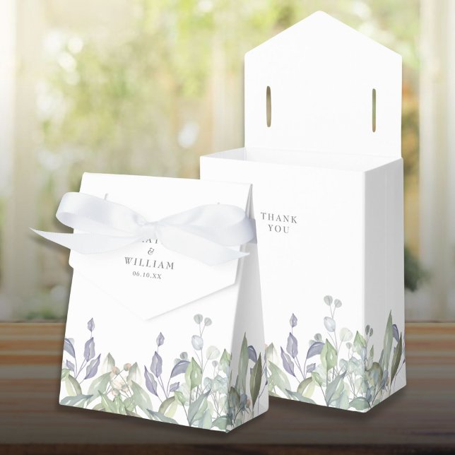 Ballotins Sage Lilac Mariage de feuillage (Sage Lilac Greenery Foliage Wedding Favor Boxes)
