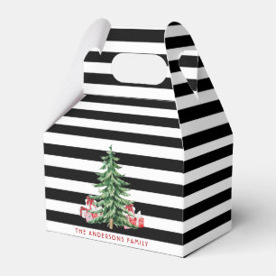 Ballotins Sapin de Noël à rayures noir et blanc à l'aquarell