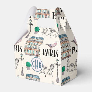 Ballotins Scène de la rue de Paris   Monogramme aquarelle