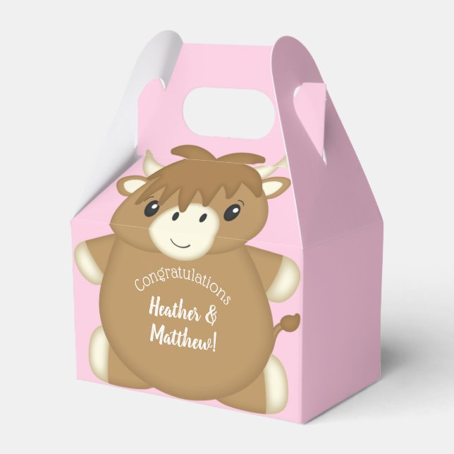 Ballotins Scottish Highland Baby shower de vache rose (Verso)