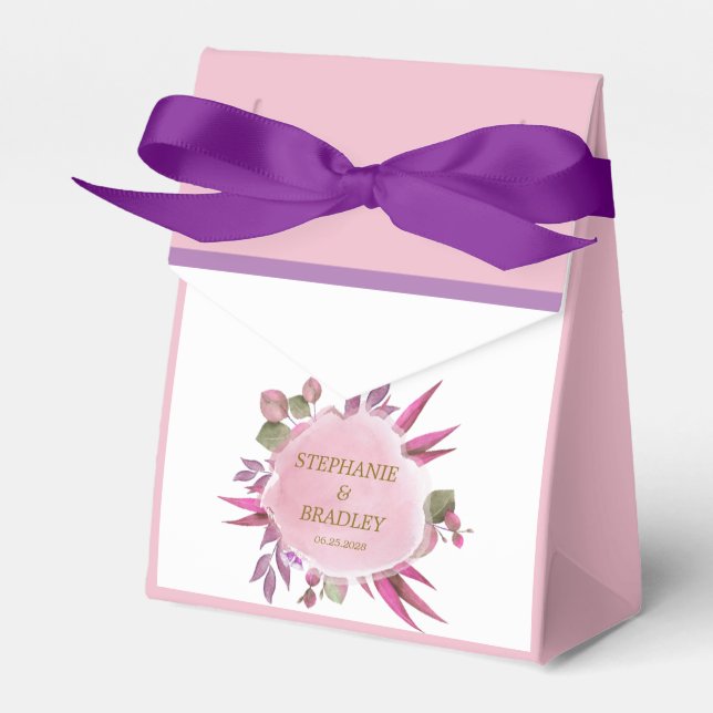 Ballotins Script rose violet Floral moderne Mariage Merci (Verso)