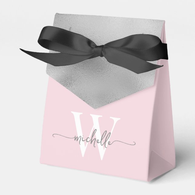 Ballotins Simple Blush Rose Argent Feuille Monogramme Nom Sc (Verso)