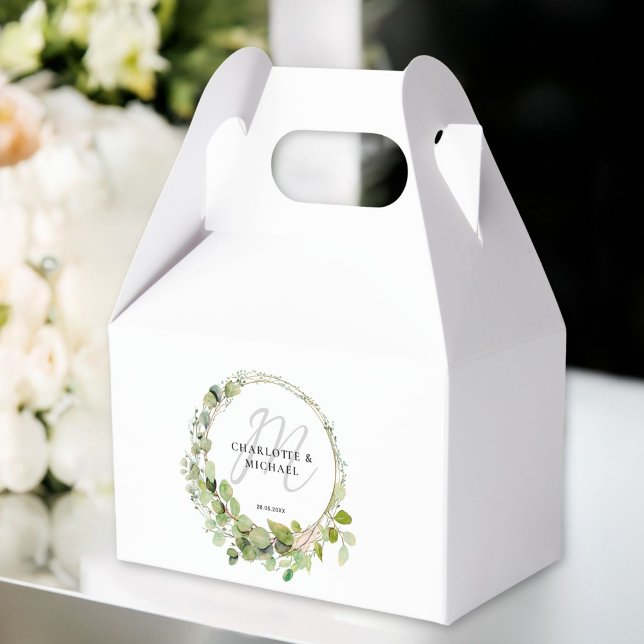 Ballotins Simple, élégant, monogramme mariage eucalyptus (Simple, elegant, monogram eucalyptus wedding favor boxes)
