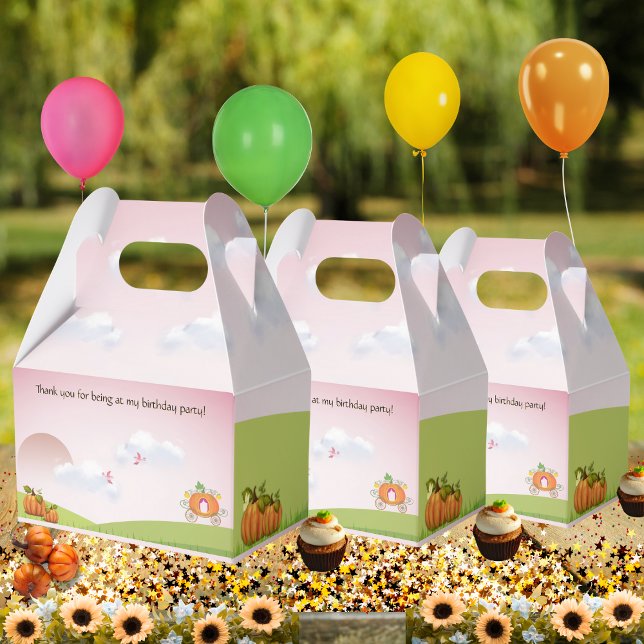 Ballotins Simple Sweet rose Citrouille Carriage Fille Annive (Customized "Thank you for being at my birthday party" pumpkins and fancy carriage party favor boxes)