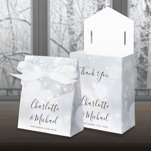 Ballotins Snowflakes Signature Script Mariage (Winter Snowflakes Signature Script Wedding Favor Boxes)