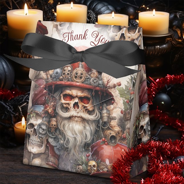 Ballotins Steampunk Père Noël Crâne Rouge Haut Chapeau Gothm (Stir up some santa fun with this Steampunk Santa Favor Box, perfect if you love a bit of the Spooky!)