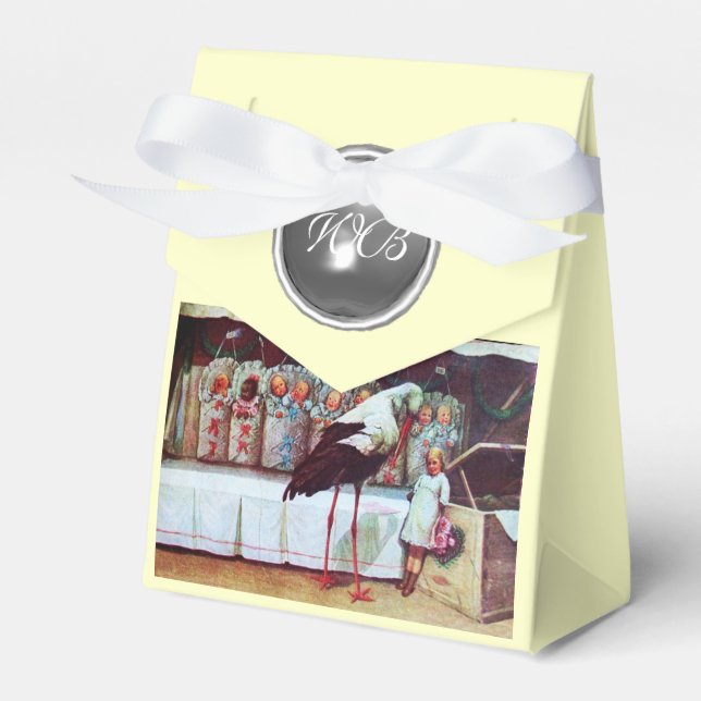 BALLOTINS STORK TWIN BABY SHOWER GEM BLANC MONOGRAM (Verso)