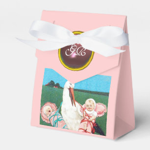 BALLOTINS STORK TWIN BÉBÉ FILLE DOUCHE ROSE GEM MONOGRAM