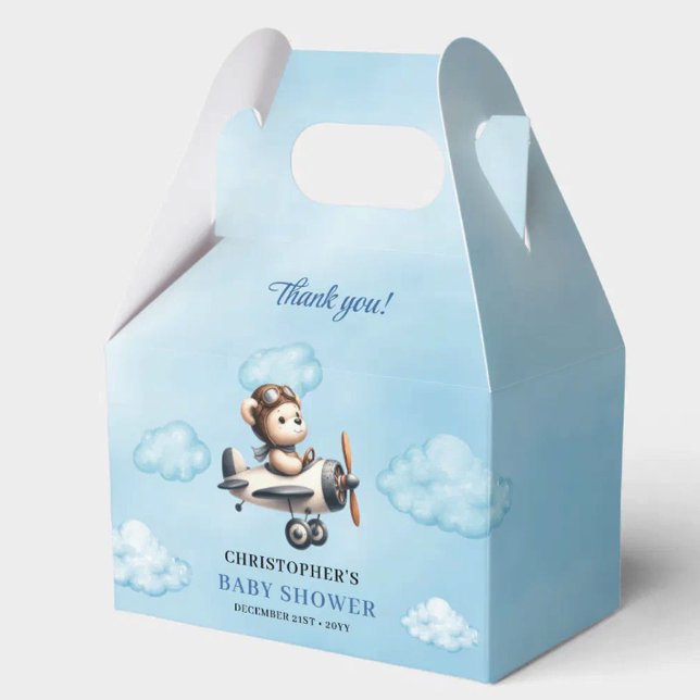Ballotins Stylish Blue Brown Teddy Bear Pilot Baby Shower  (Stylish Blue Brown Teddy Bear Pilot Baby Shower Favor Box

)