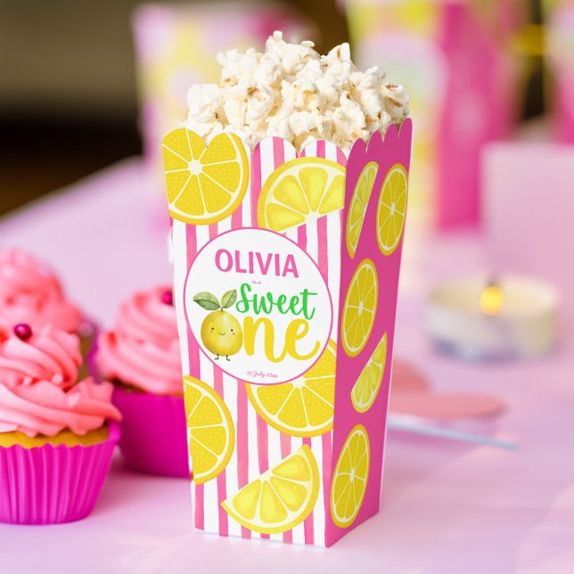 Ballotins Sucré une citronnelle rose fête d'anniversaire pop (Sweet one pink lemonade summer girls birthday party personalized popcorn favor boxes party decor)