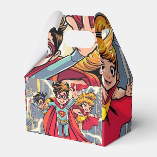 Ballotins Superhero Kids Party FavBox - Comic Style Cadeau (Verso)