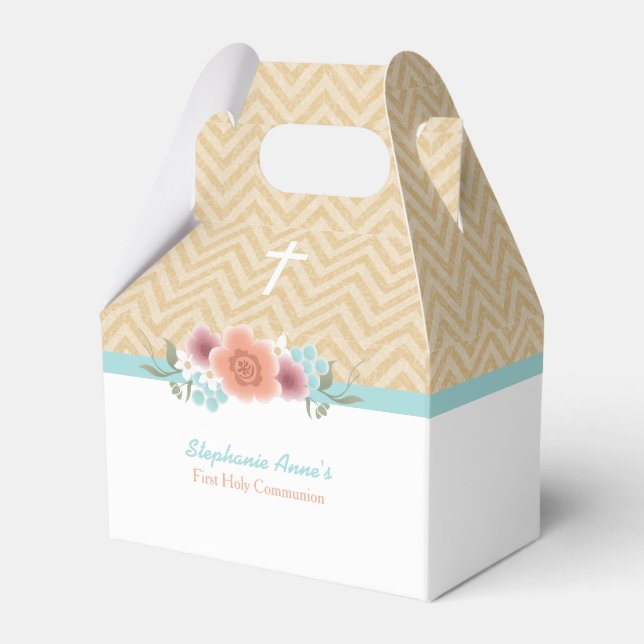 Ballotins Swag floral communion en or et Aqua (Verso)