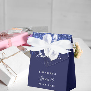 Ballotins Sweet 16 bleu marine ballons blancs merci