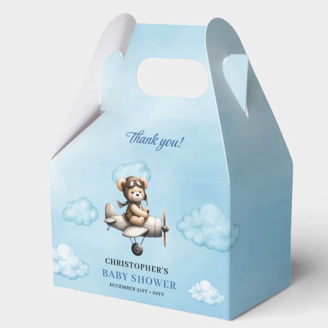 Ballotins Sweet Blue Brown Teddy Bear Pilot Baby Shower Box (Sweet Blue Brown Teddy Bear Pilot Baby Shower Favor Box

)