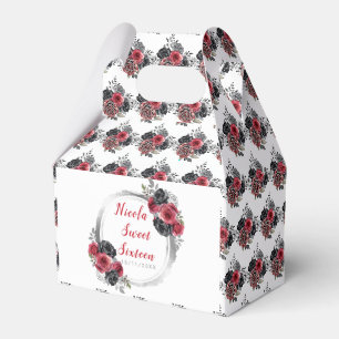 Ballotins Sweet sixteen à fleurs élégantes rouge et argent