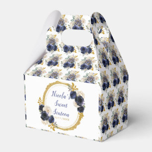 Ballotins Sweet sixteen de fleurs élégantes bleu marine et o