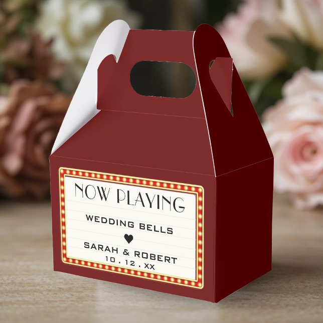 Ballotins Symbole du cinéma rétro Mariage rouge (Retro Cinema Theater Marquee Sign Red Wedding Favor Boxes
)
