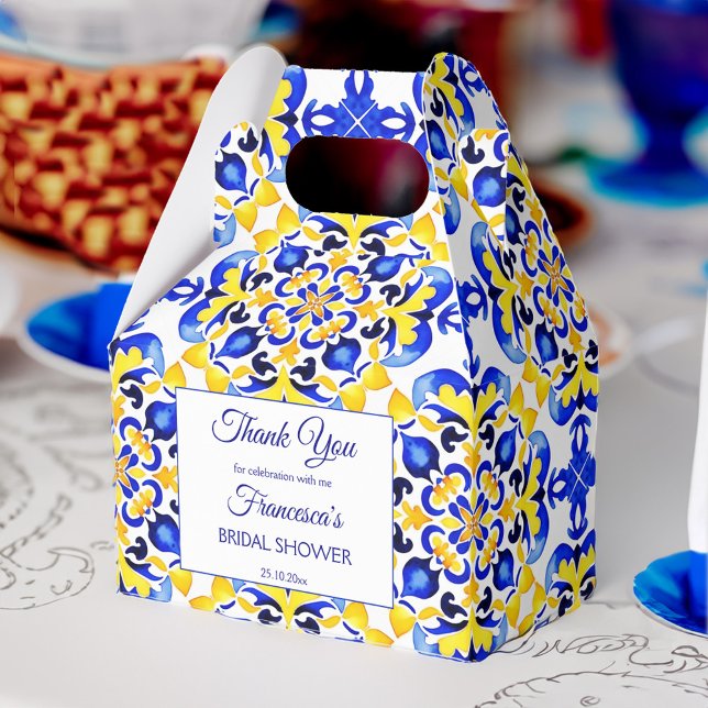 Ballotins Talavera azulejo bleu carreaux douche nuptiale imp (Talavera azulejo blue tiles bridal shower personalized printed favor boxes bridal shower favors)